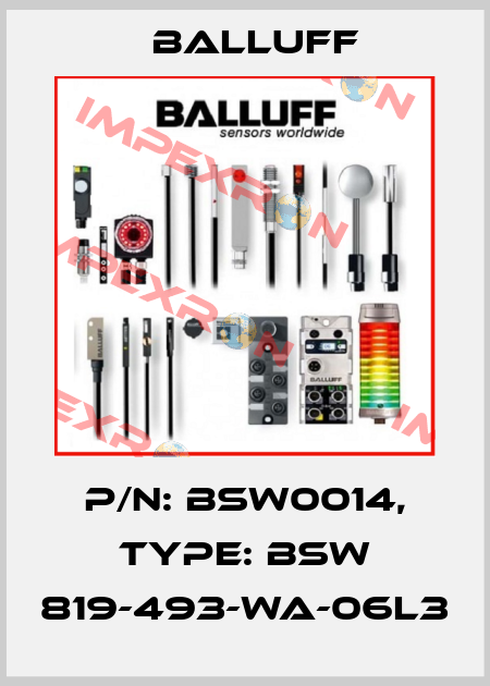 P/N: BSW0014, Type: BSW 819-493-WA-06L3 Balluff