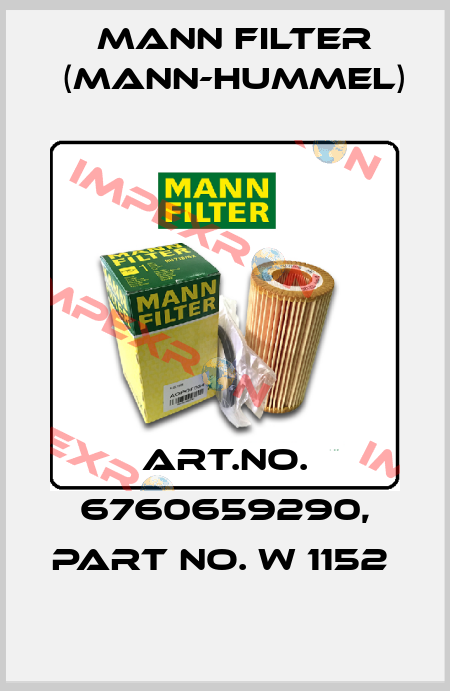 Art.No. 6760659290, Part No. W 1152  Mann Filter (Mann-Hummel)